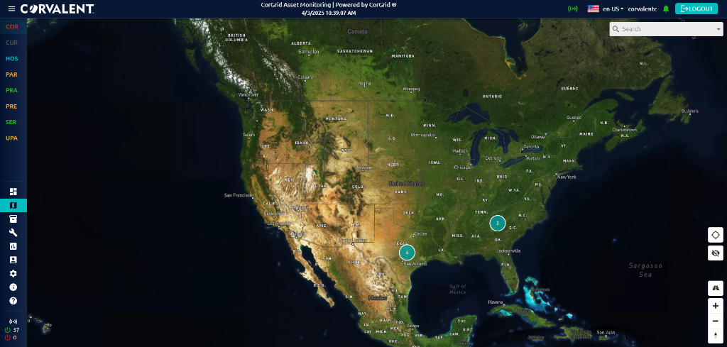 CorGrid Global Map View dashboard screenshot